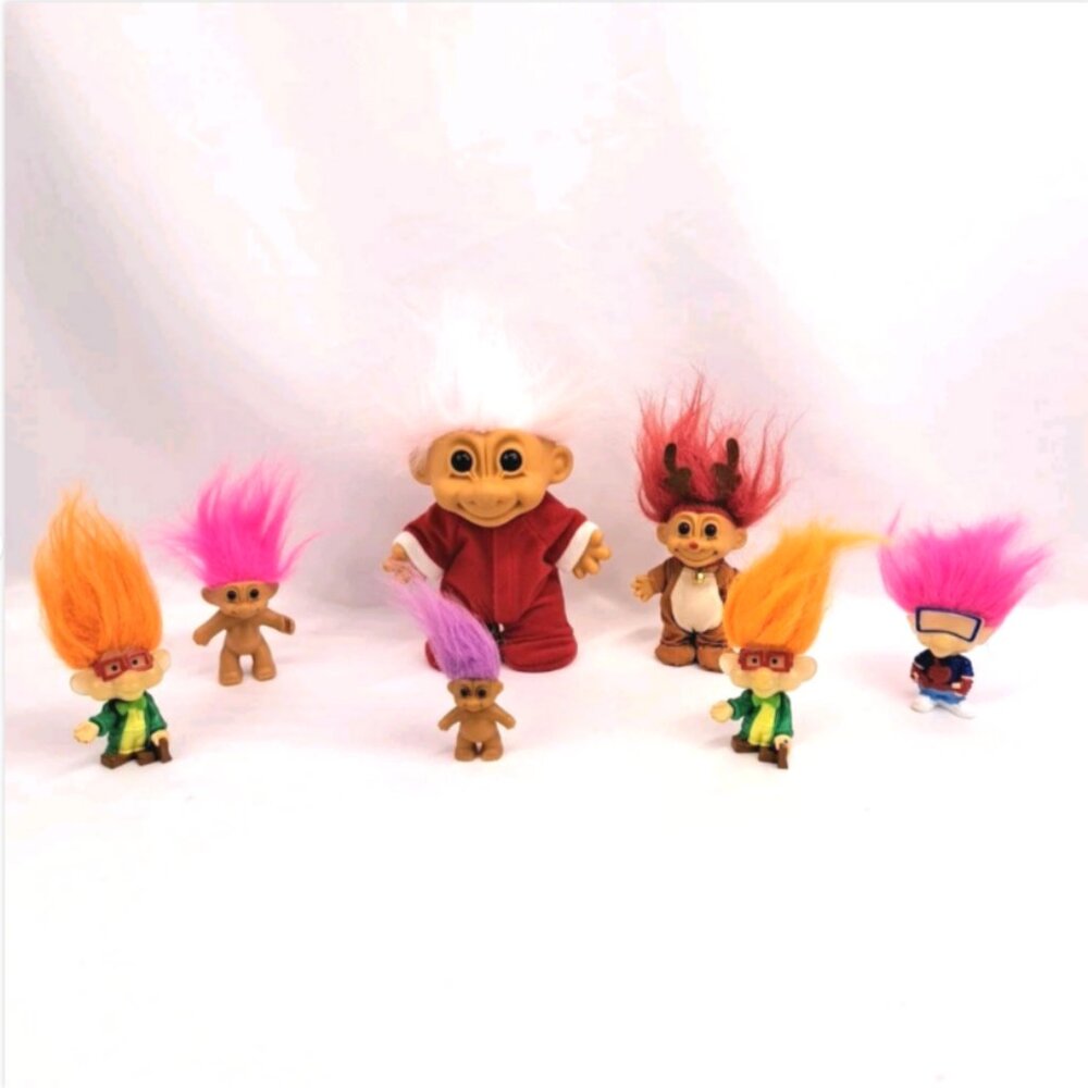 Vintage Russ Troll Dolls Lot of 7 Collectible Toys Original Hair 1990s